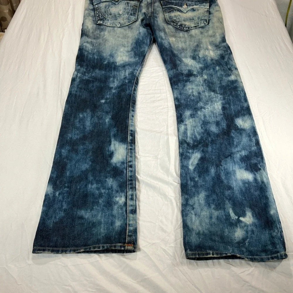 True Religion Ricky Jeans Mens 40 Acid Wash Straight Leg Blue White Made in USA